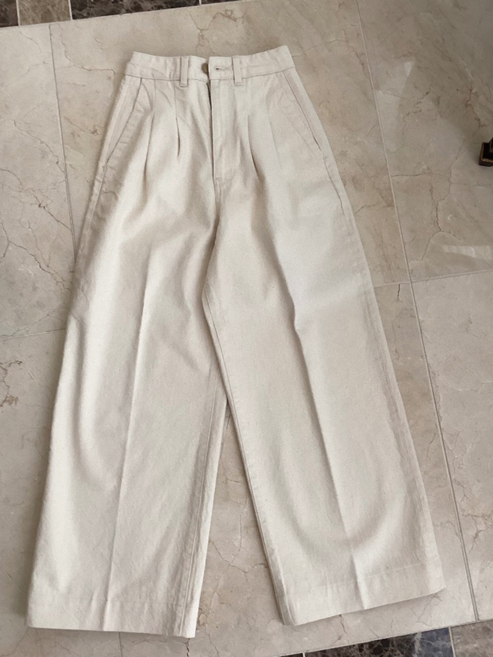 TRIARCHY PLEATED CREAM WIDE LEG PANTS 100% ORGANIC COTTON - SIZE 24